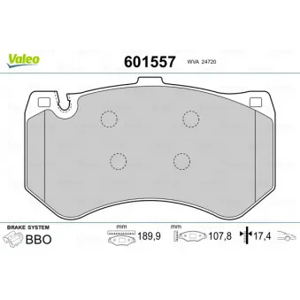 Jeu de 4 plaquettes de frein avant VALEO 601557
