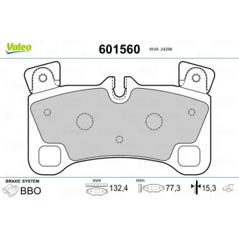 Jeu de 4 plaquettes de frein arrière VALEO 601560