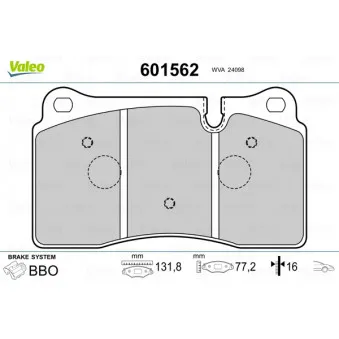 Jeu de 4 plaquettes de frein avant VALEO 601562