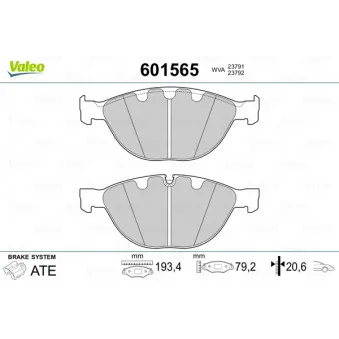 Jeu de 4 plaquettes de frein avant VALEO 601565