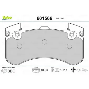 Jeu de 4 plaquettes de frein avant VALEO 601566