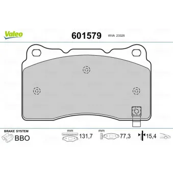 Jeu de 4 plaquettes de frein avant VALEO 601579