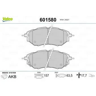 Jeu de 4 plaquettes de frein avant VALEO 601580