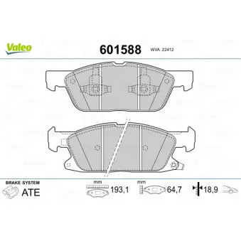 Jeu de 4 plaquettes de frein avant VALEO 601588
