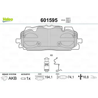 Jeu de 4 plaquettes de frein avant VALEO 601595