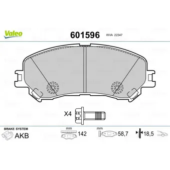 Jeu de 4 plaquettes de frein avant VALEO 601596