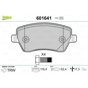 Jeu de 4 plaquettes de frein avant VALEO 601641