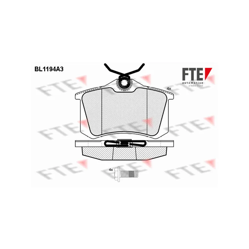 Jeu de 4 plaquettes de frein arrière FTE BL1194A3