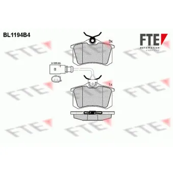 Jeu de 4 plaquettes de frein arrière FTE BL1194B4