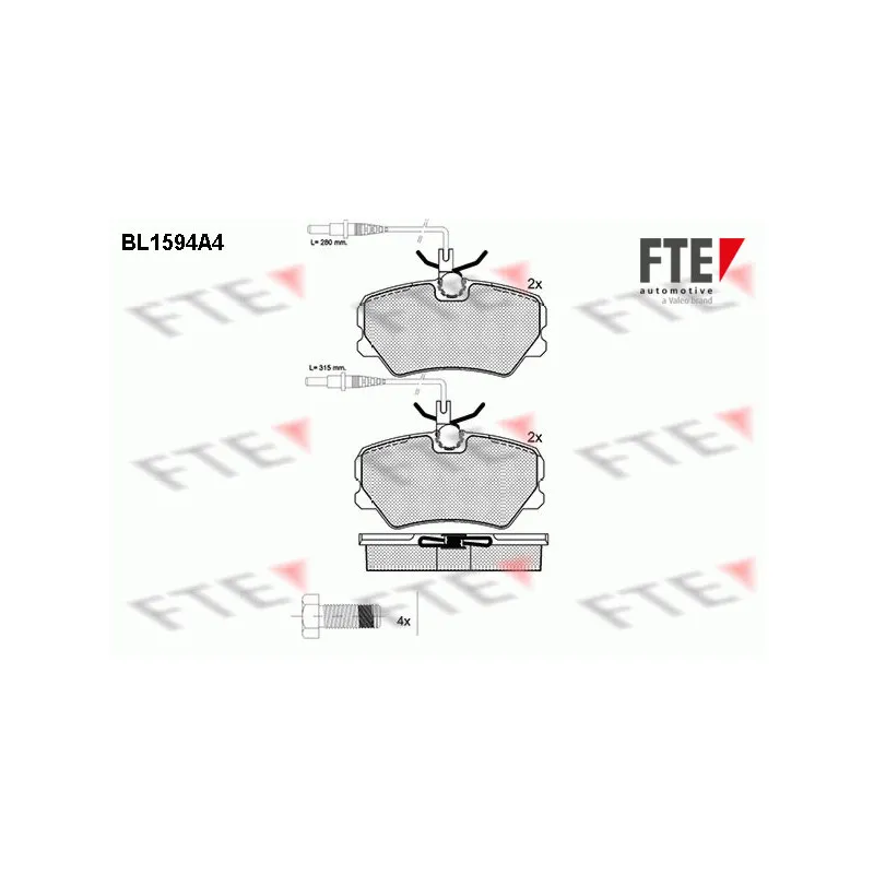 Jeu de 4 plaquettes de frein avant FTE BL1594A4