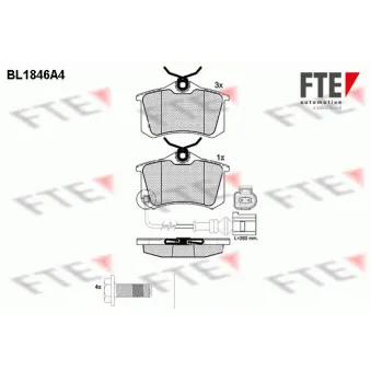 Jeu de 4 plaquettes de frein arrière FTE BL1846A4