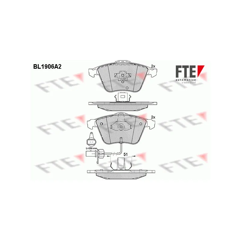 Jeu de 4 plaquettes de frein avant FTE BL1906A2