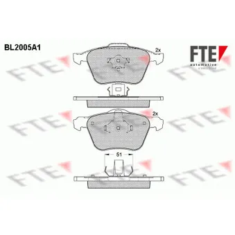 Jeu de 4 plaquettes de frein avant FTE BL2005A1
