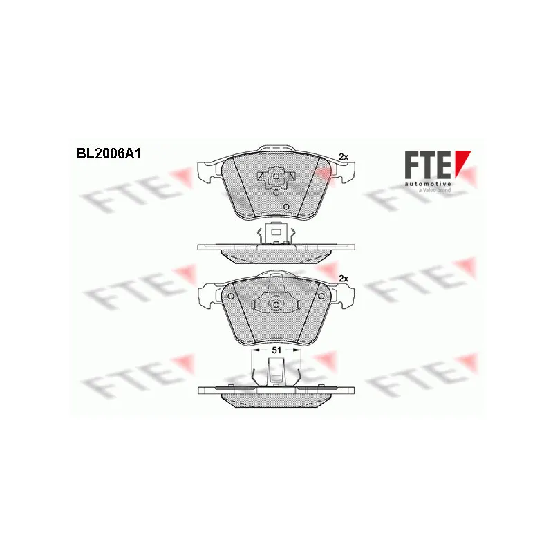 Jeu de 4 plaquettes de frein avant FTE BL2006A1