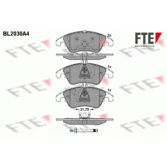 Jeu de 4 plaquettes de frein avant FTE BL2030A4