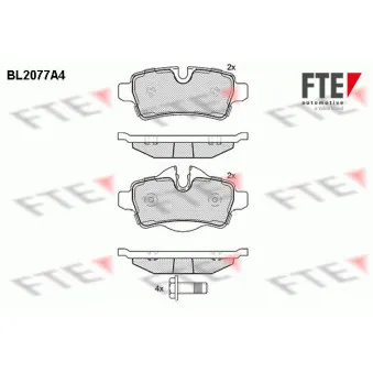 Jeu de 4 plaquettes de frein arrière FTE BL2077A4