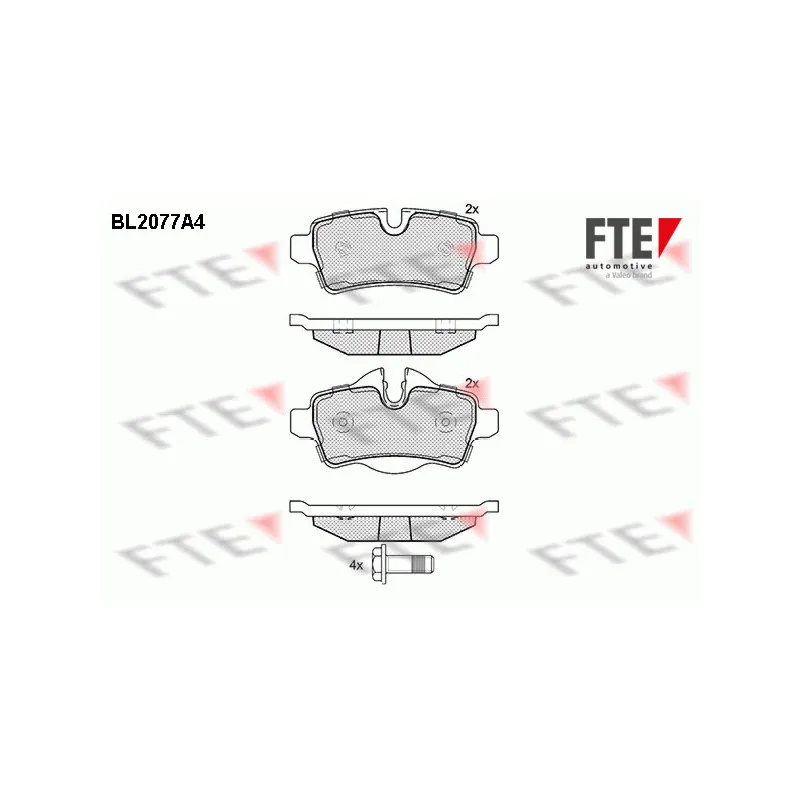 Jeu de 4 plaquettes de frein arrière FTE BL2077A4