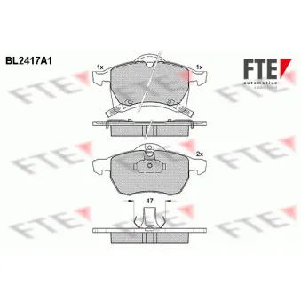 Jeu de 4 plaquettes de frein avant FTE BL2417A1