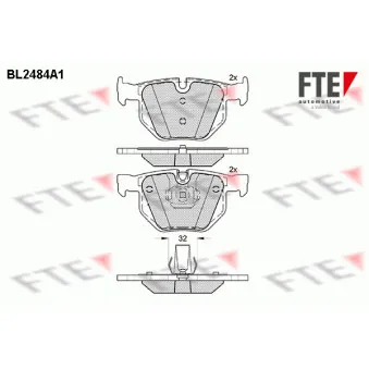 Jeu de 4 plaquettes de frein arrière FTE BL2484A1