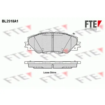 Jeu de 4 plaquettes de frein avant FTE BL2518A1