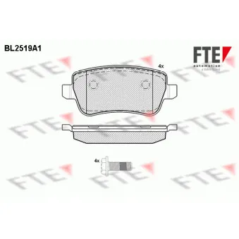 Jeu de 4 plaquettes de frein arrière FTE BL2519A1
