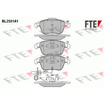 Jeu de 4 plaquettes de frein avant FTE BL2551A1