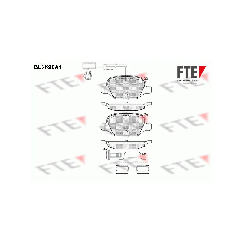 Jeu de 4 plaquettes de frein arrière FTE BL2690A1