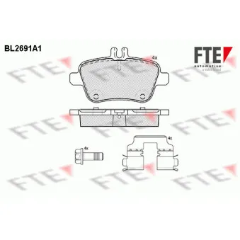 Jeu de 4 plaquettes de frein arrière FTE BL2691A1