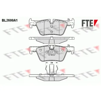 Jeu de 4 plaquettes de frein arrière FTE BL2699A1