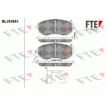 Jeu de 4 plaquettes de frein avant FTE BL2838A1