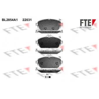 Jeu de 4 plaquettes de frein avant FTE BL2854A1