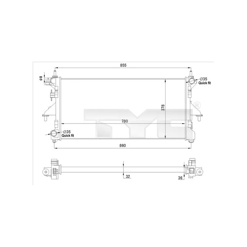 Radiateur, refroidissement du moteur TYC 709-0028-R
