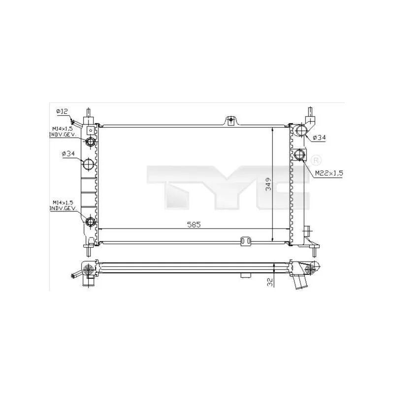 Radiateur, refroidissement du moteur TYC 725-0002