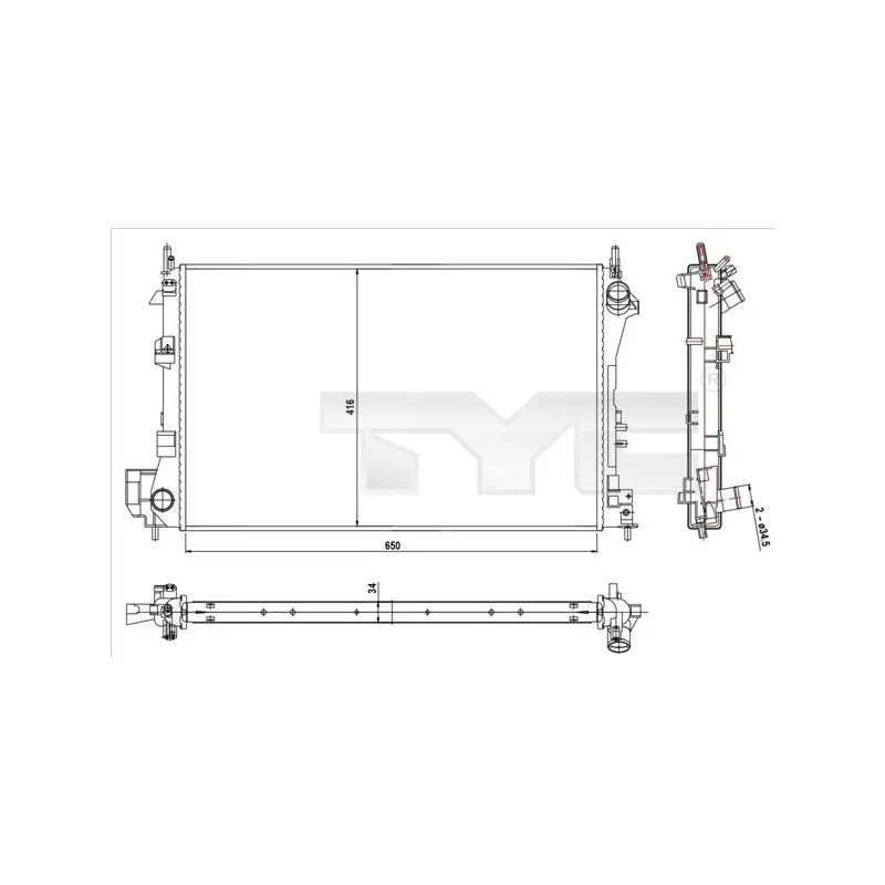 Radiateur, refroidissement du moteur TYC 725-0010-R