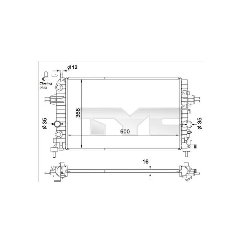 Radiateur, refroidissement du moteur TYC 725-0036