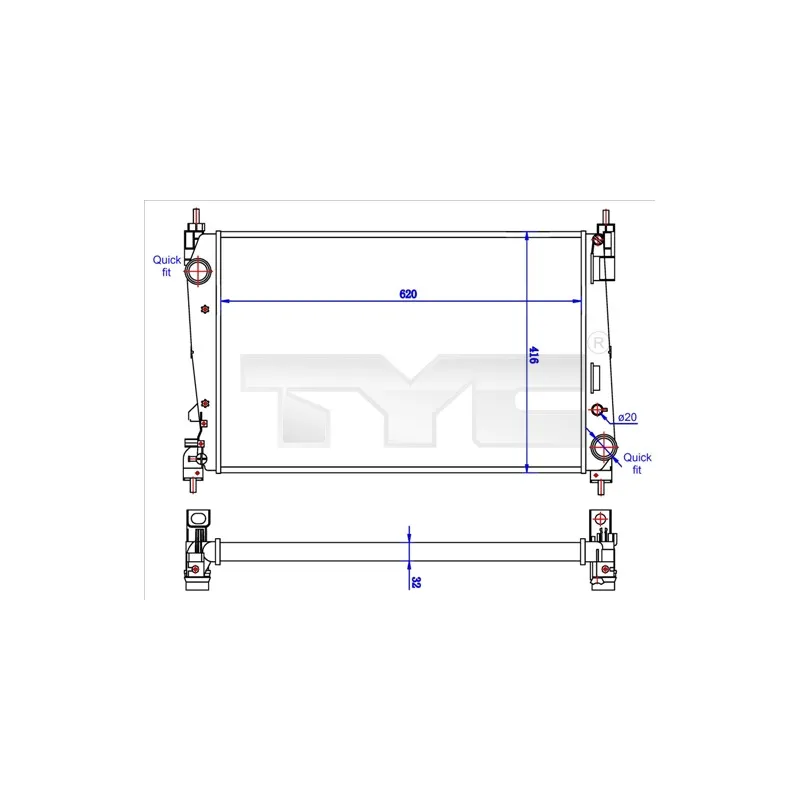 Radiateur, refroidissement du moteur TYC 725-0042-R