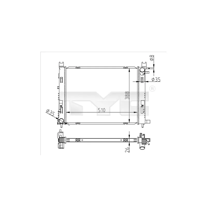 Radiateur, refroidissement du moteur TYC 728-0062
