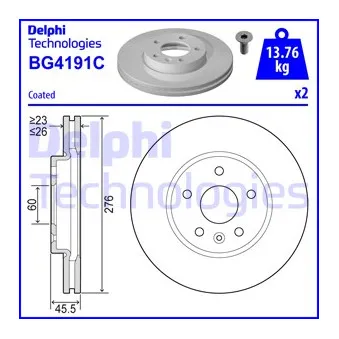 Jeu de 2 disques de frein avant DELPHI BG4191C