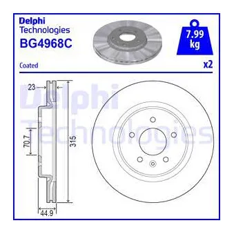 Jeu de 2 disques de frein arrière DELPHI