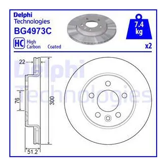 Jeu de 2 disques de frein arrière DELPHI BG4973C