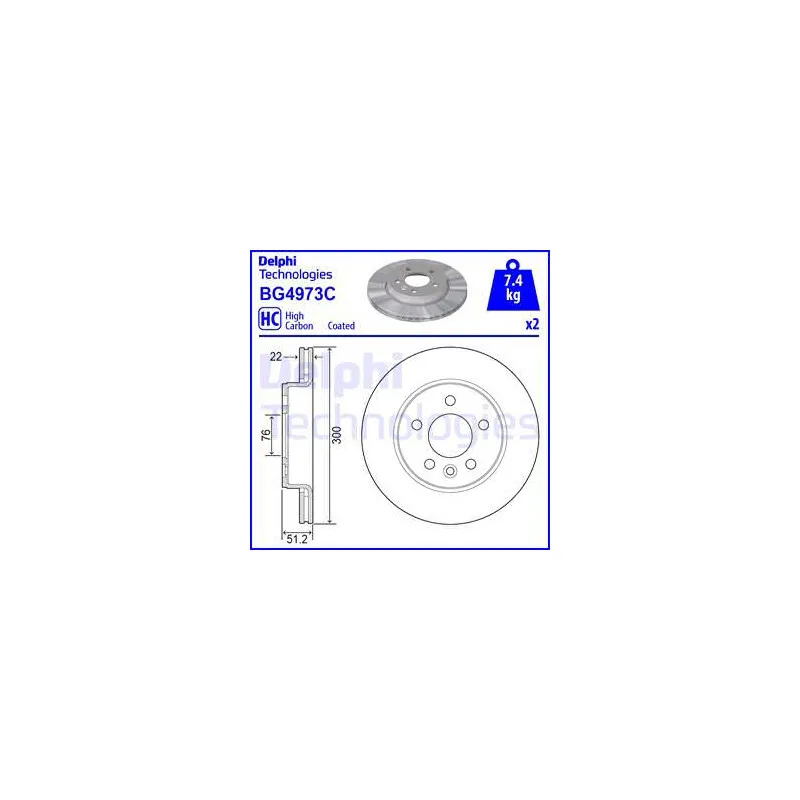 Jeu de 2 disques de frein arrière DELPHI BG4973C
