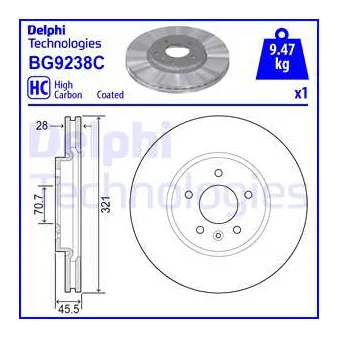 Jeu de 2 disques de frein avant DELPHI BG9238C
