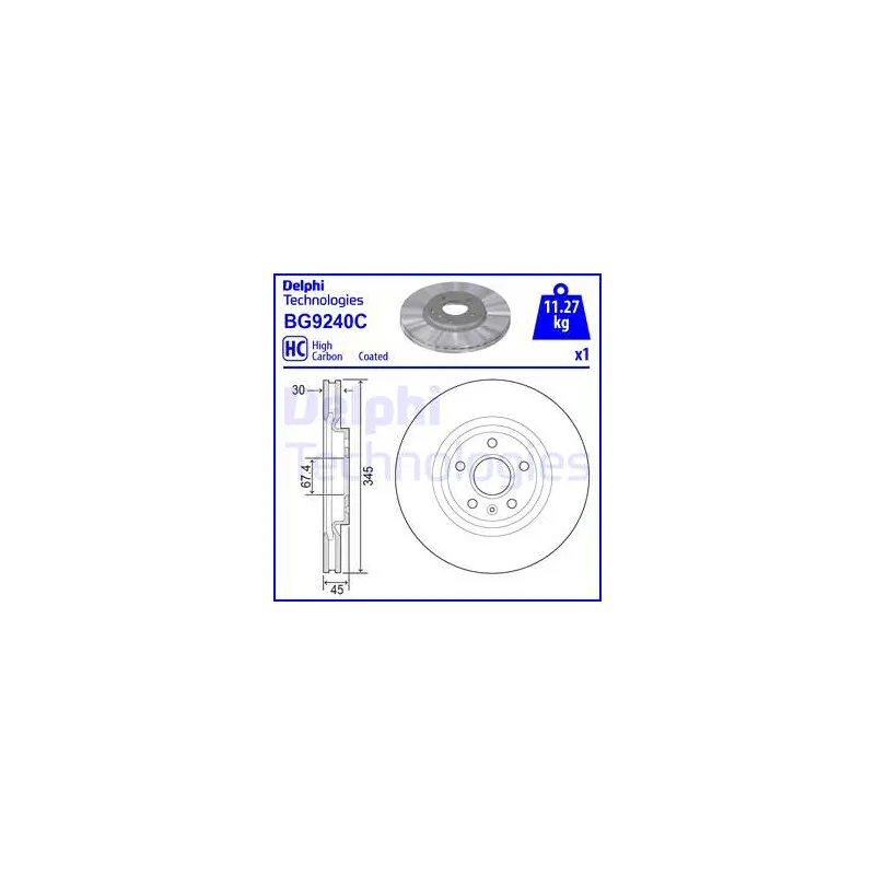 Jeu de 2 disques de frein avant DELPHI BG9240C