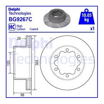 Jeu de 2 disques de frein arrière DELPHI BG9267C