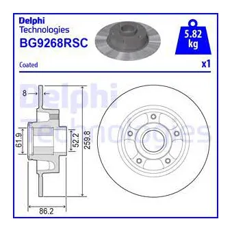 Jeu de 2 disques de frein arrière DELPHI BG9268RSC
