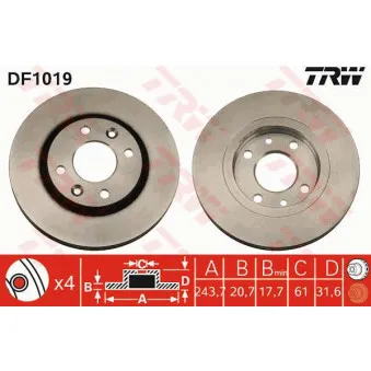 Jeu de 2 disques de frein avant TRW DF1019