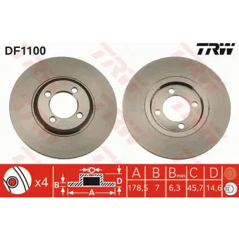 Jeu de 2 disques de frein arrière TRW DF1100