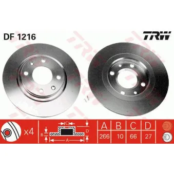 Jeu de 2 disques de frein avant TRW DF1216
