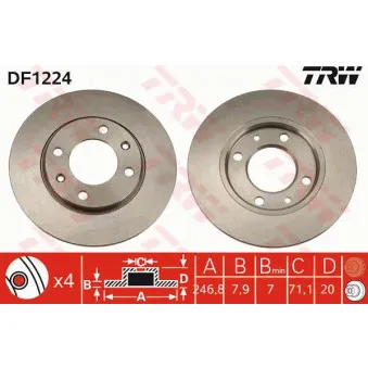 Jeu de 2 disques de frein arrière TRW DF1224