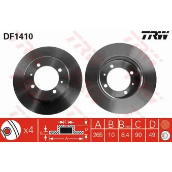 Jeu de 2 disques de frein arrière TRW DF1410
